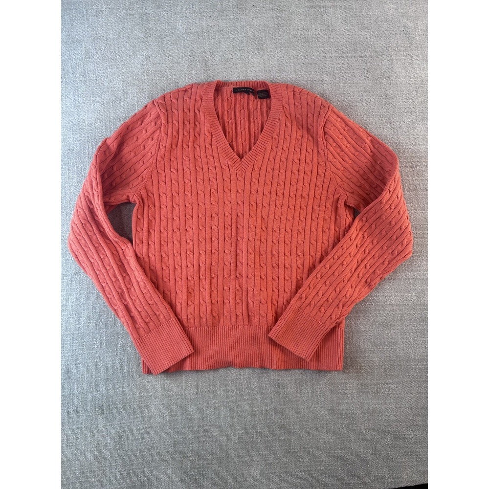 Jeanne Pierre Women's Burgundy Red V-neck Sweater Size Large 100% Cotton